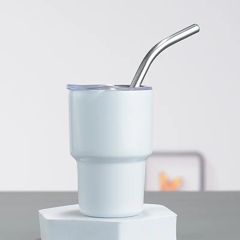 White sublimation shot glass with lid and straw