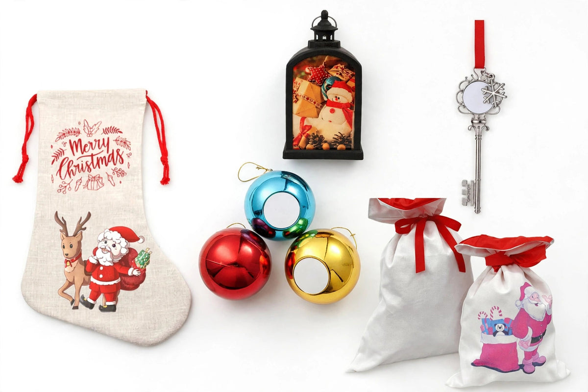 Mockup: Christmas bundle items with finished holiday designs - example designs for inspiration