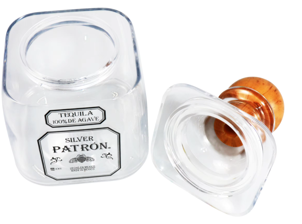 Blank plastic Patron-style cup with removable top and straw, ready for vinyl or sublimation customization — ideal for parties and gifts.