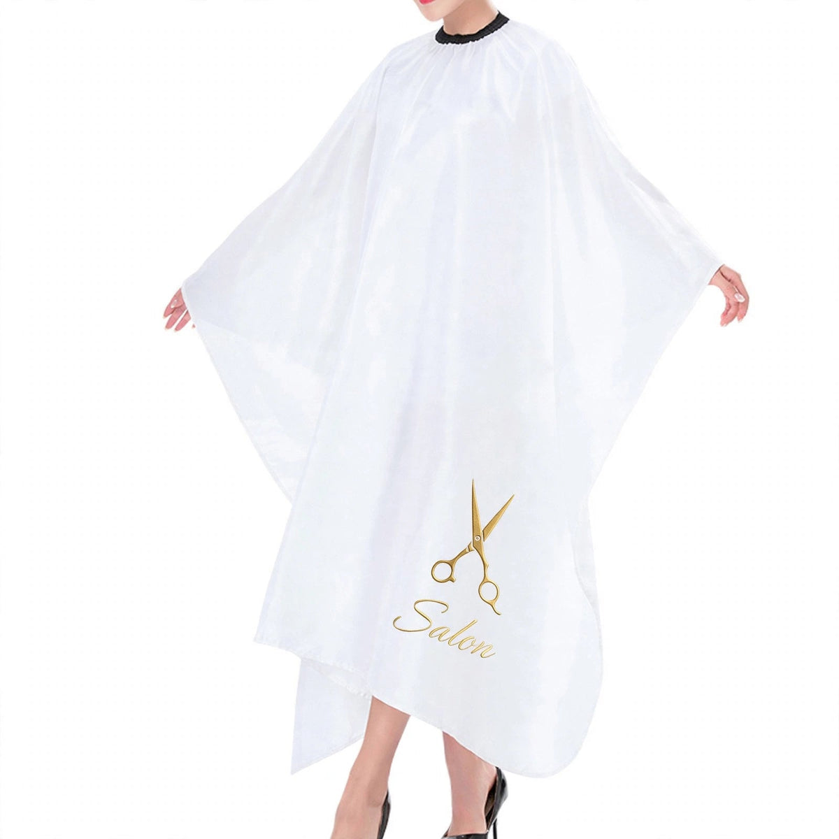 Mockup: salon cape with gold salon logo design - example design for inspiration