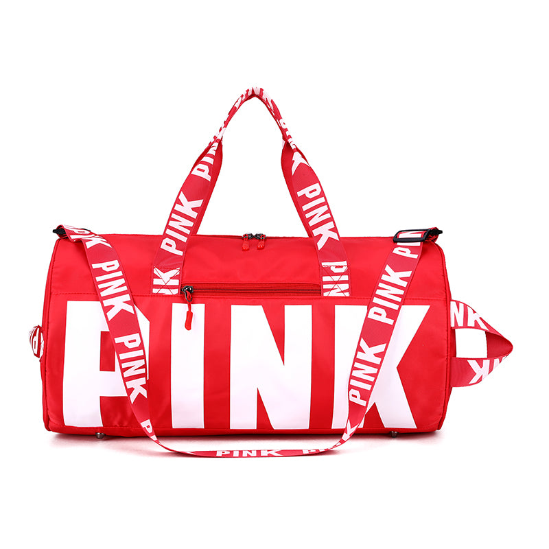 pink duffle bag