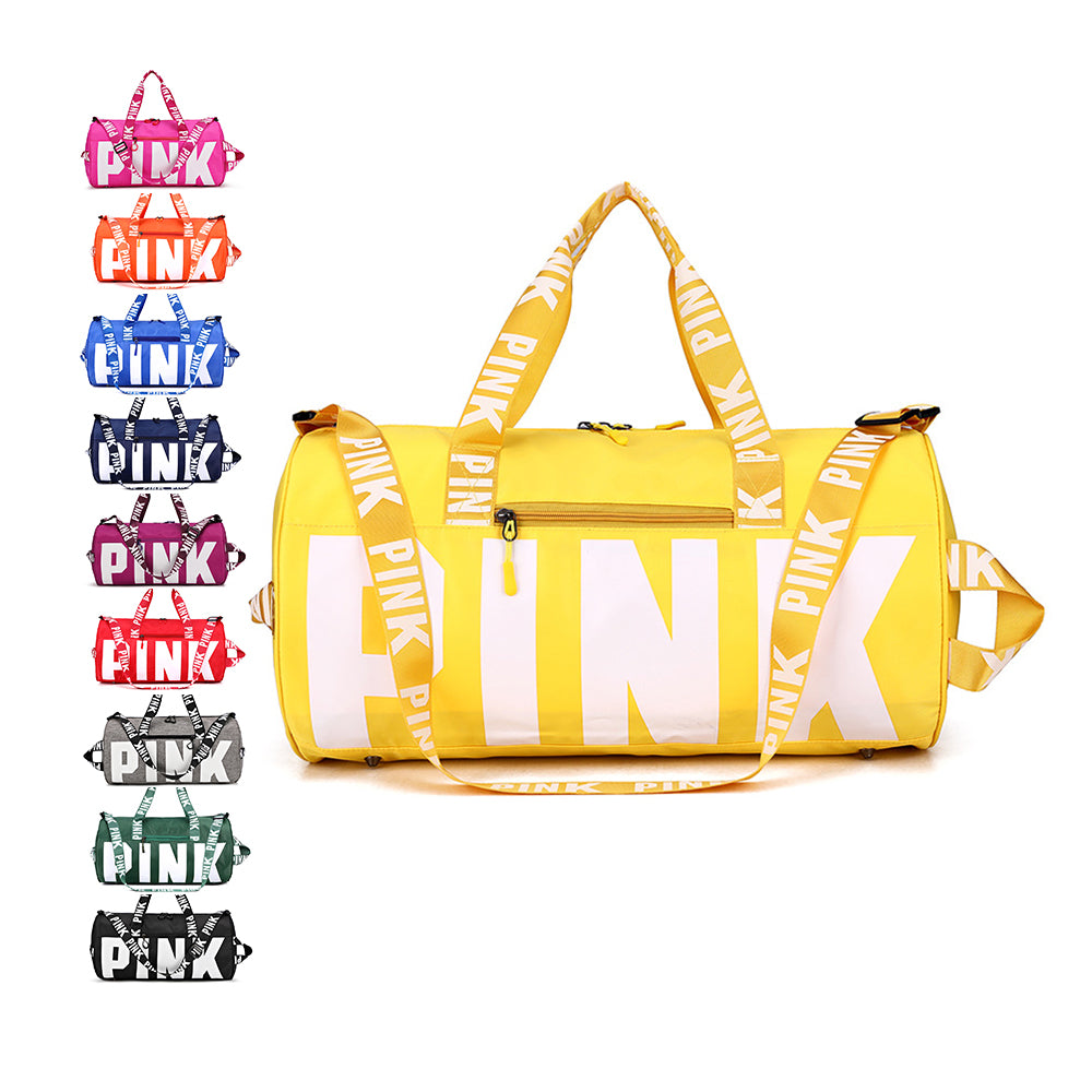 pink duffle bag