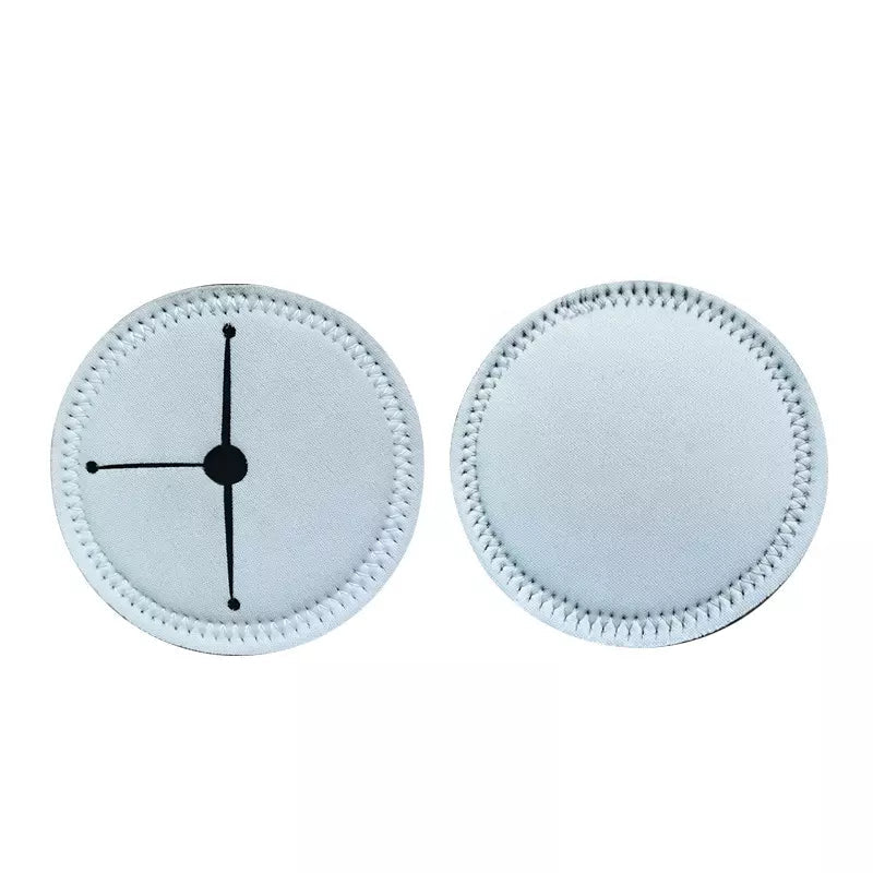 Two white round sublimation wine glass cup coasters