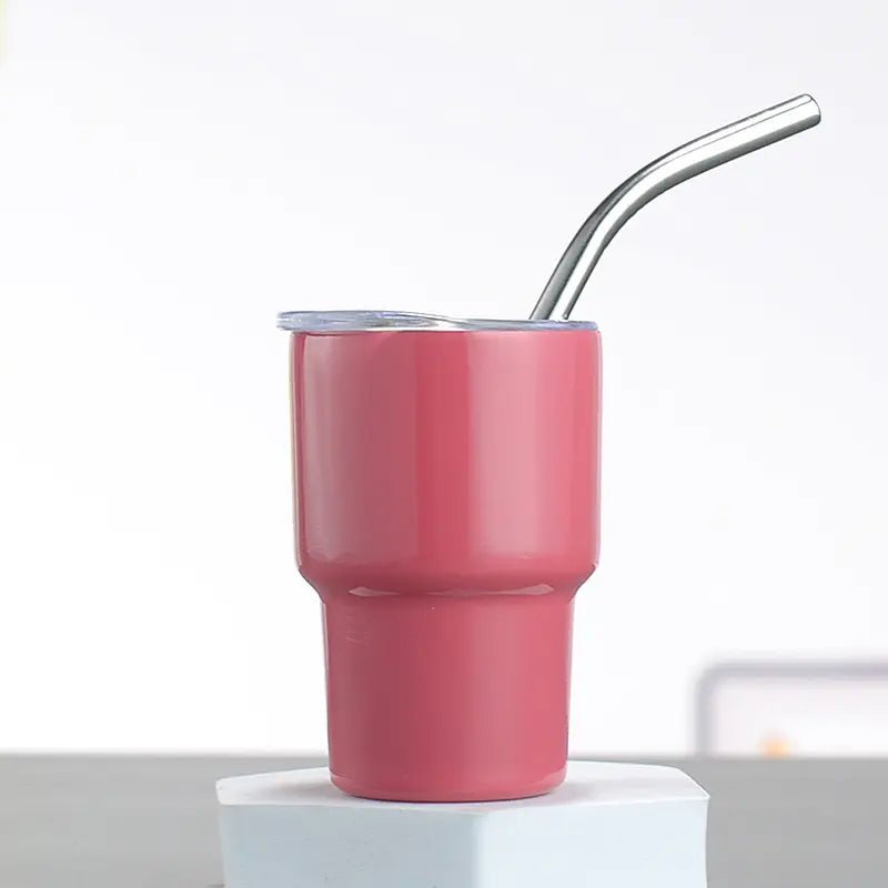 Red sublimation shot glass with lid and straw