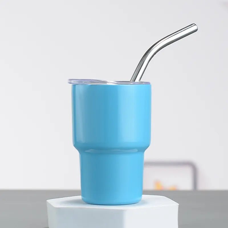 Blue sublimation shot glass with lid and straw