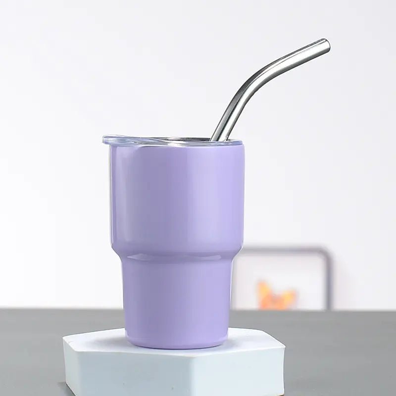 Light purple sublimation shot glass with lid and straw