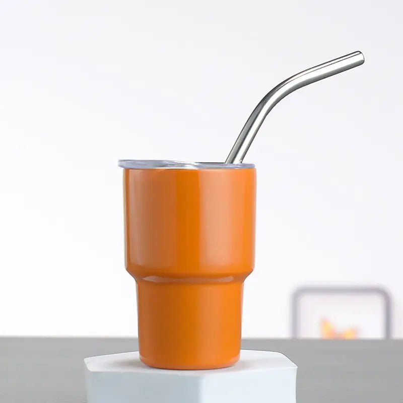 Orange sublimation shot glass with lid and straw