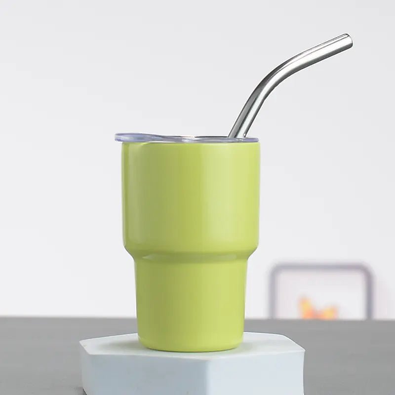 Lime green sublimation shot glass with lid and straw
