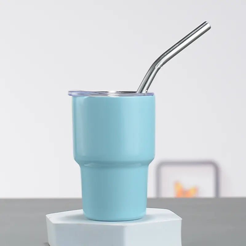 Light blue sublimation shot glass with lid and straw
