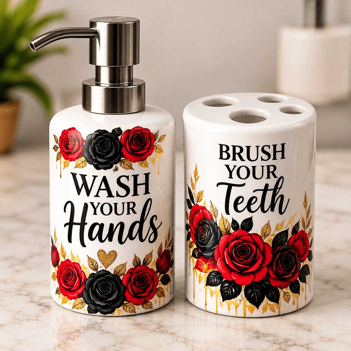 Design example mockup — four-hole toothbrush holder, not an open cup. Blank products sold without designs.