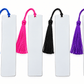 Illustrative product image of blank metal sublimation bookmarks with colorful tassels