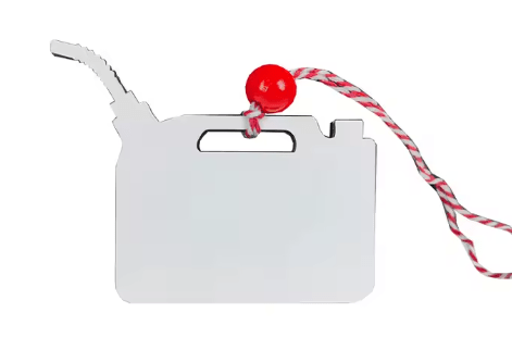 White gas can money card holder with red bead and striped cord
