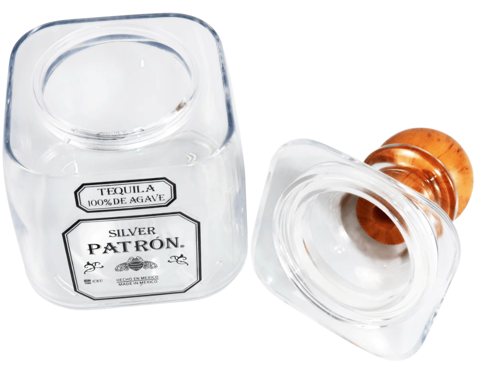  Blank plastic Patron-style cup with removable top and straw, ready for vinyl or sublimation customization — ideal for parties and gifts.
