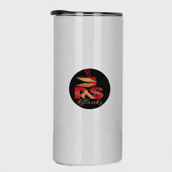 Mockup: 15oz straight skinny tumbler, rotating video showing example blue marble design for inspiration