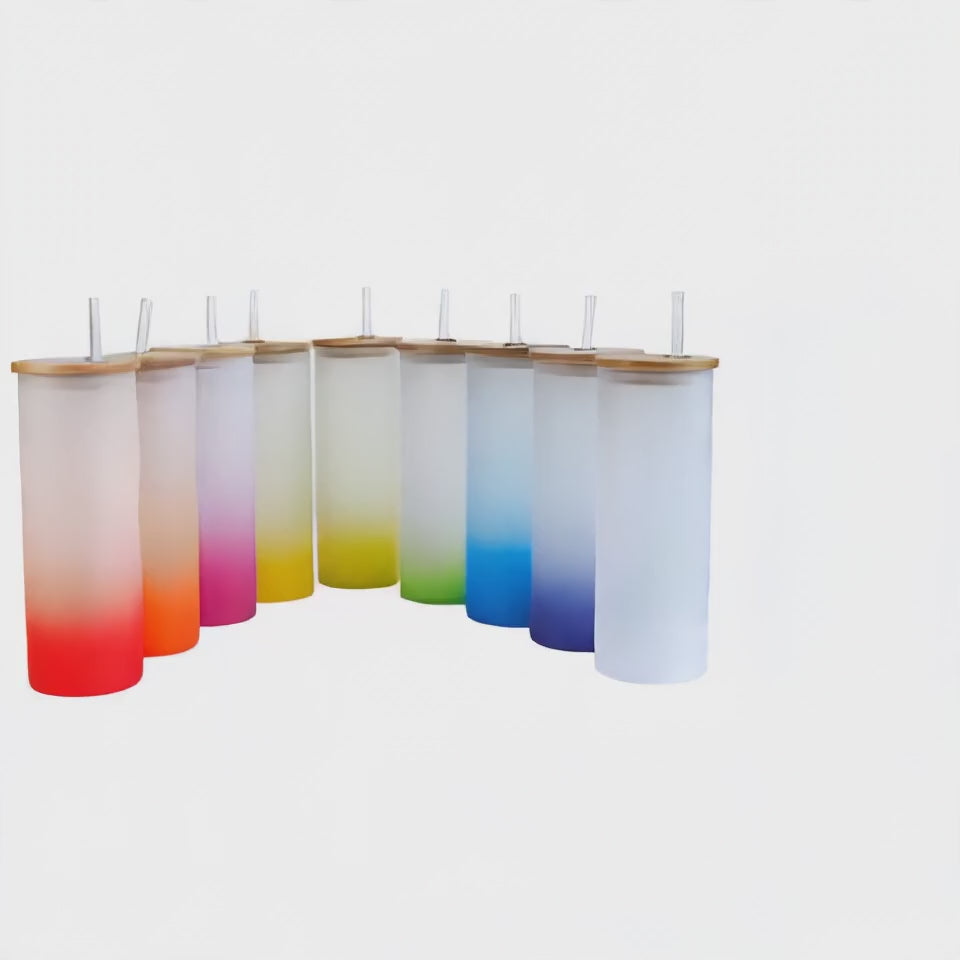 Mockup: Frosted glass gradient tumbler rotating video showing example design for inspiration