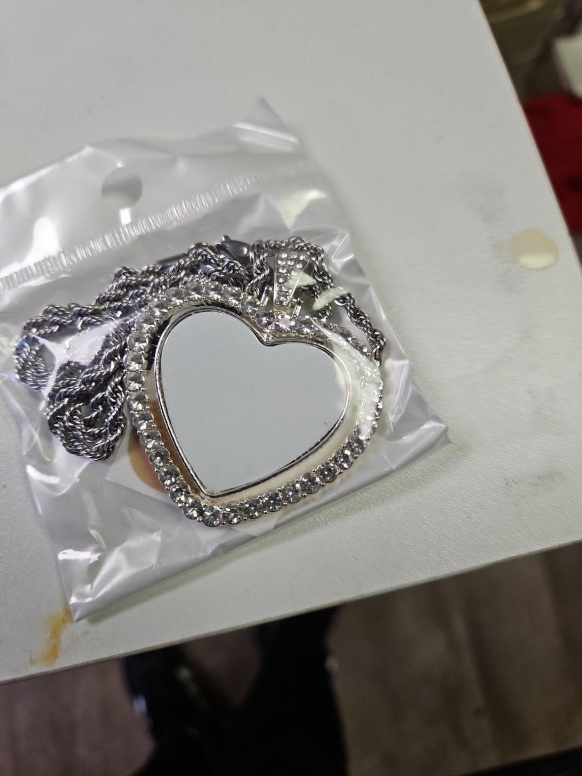 Actual blank heart-shaped rhinestone sublimation necklace