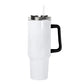 White sublimation 40 oz tumbler with black handle and clear lid