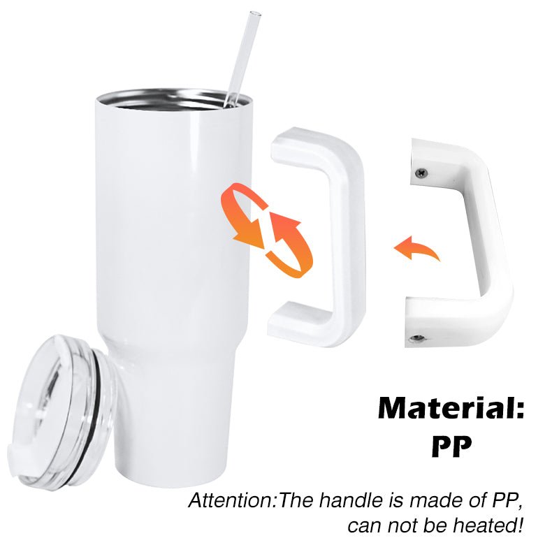 White sublimation 40 oz tumbler with removable PP handle and clear lid
