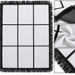 Illustrative studio mockup of blank nine-panel sublimation rug with black fringe and close-up details