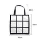 Black sublimation tote bag with 9 blank white square panels in a 3x3 grid, 40cm x 40cm