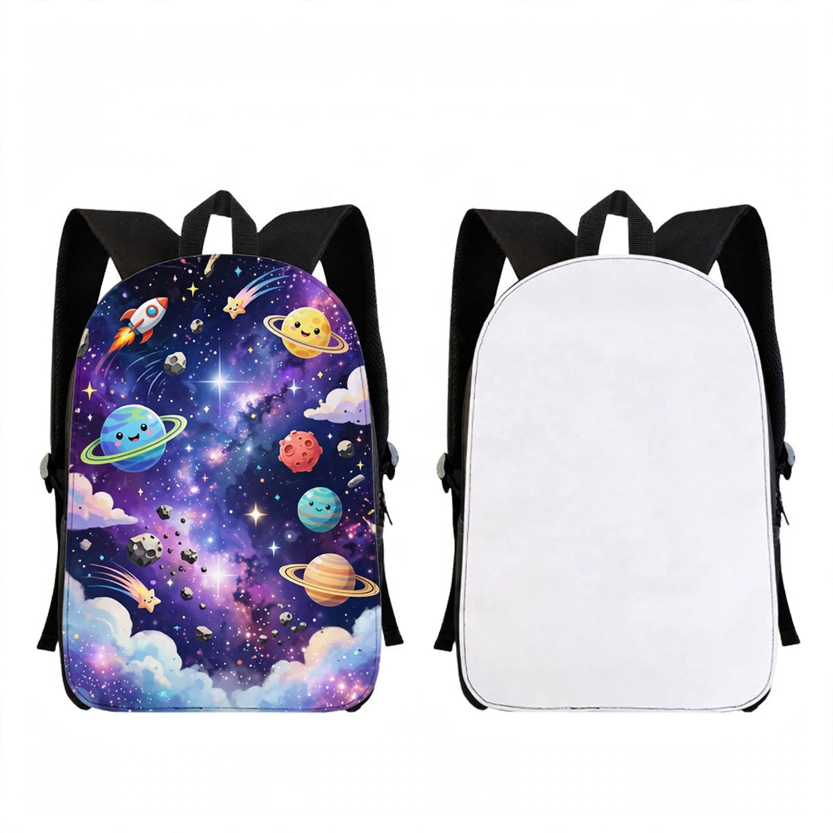 Mockup: Sublimation Backpack 16 Inches with example galaxy space design