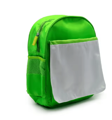 Green sublimation backpack for kids with white front panel