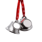 Silver Christmas bells with two blank white round sublimation photo inserts and red snowflake ribbon