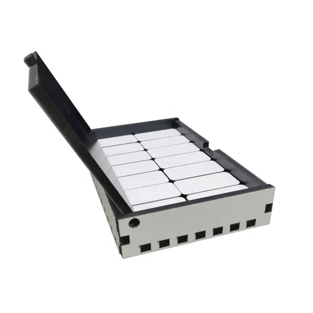 Sublimation dominoes set with blank white tiles in an open box, angled view