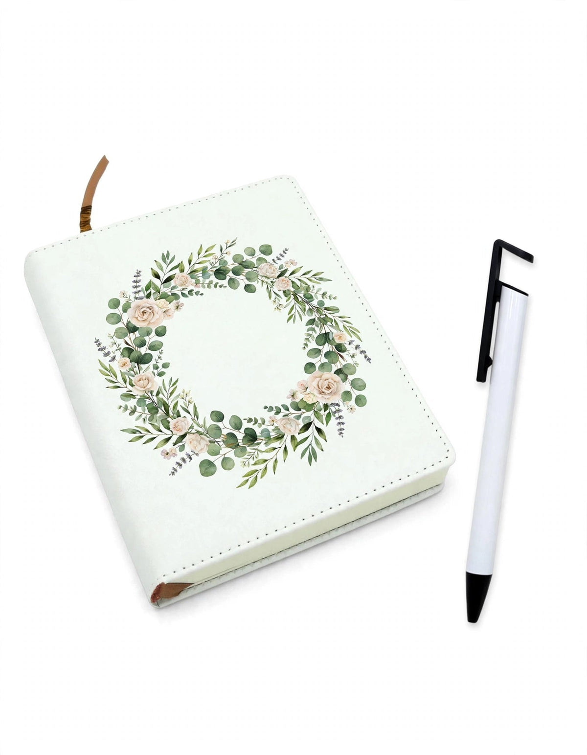 Mockup: journal bundle with botanical wreath design on the cover - example design for inspiration