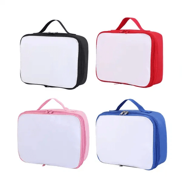 Sublimation lunch bag blanks in black, red, pink and blue