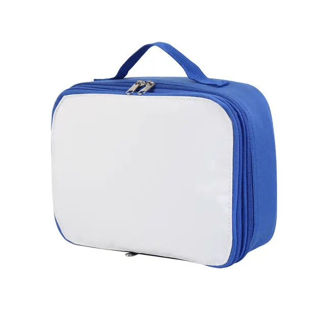 Blue sublimation lunch bag blank with white front panel