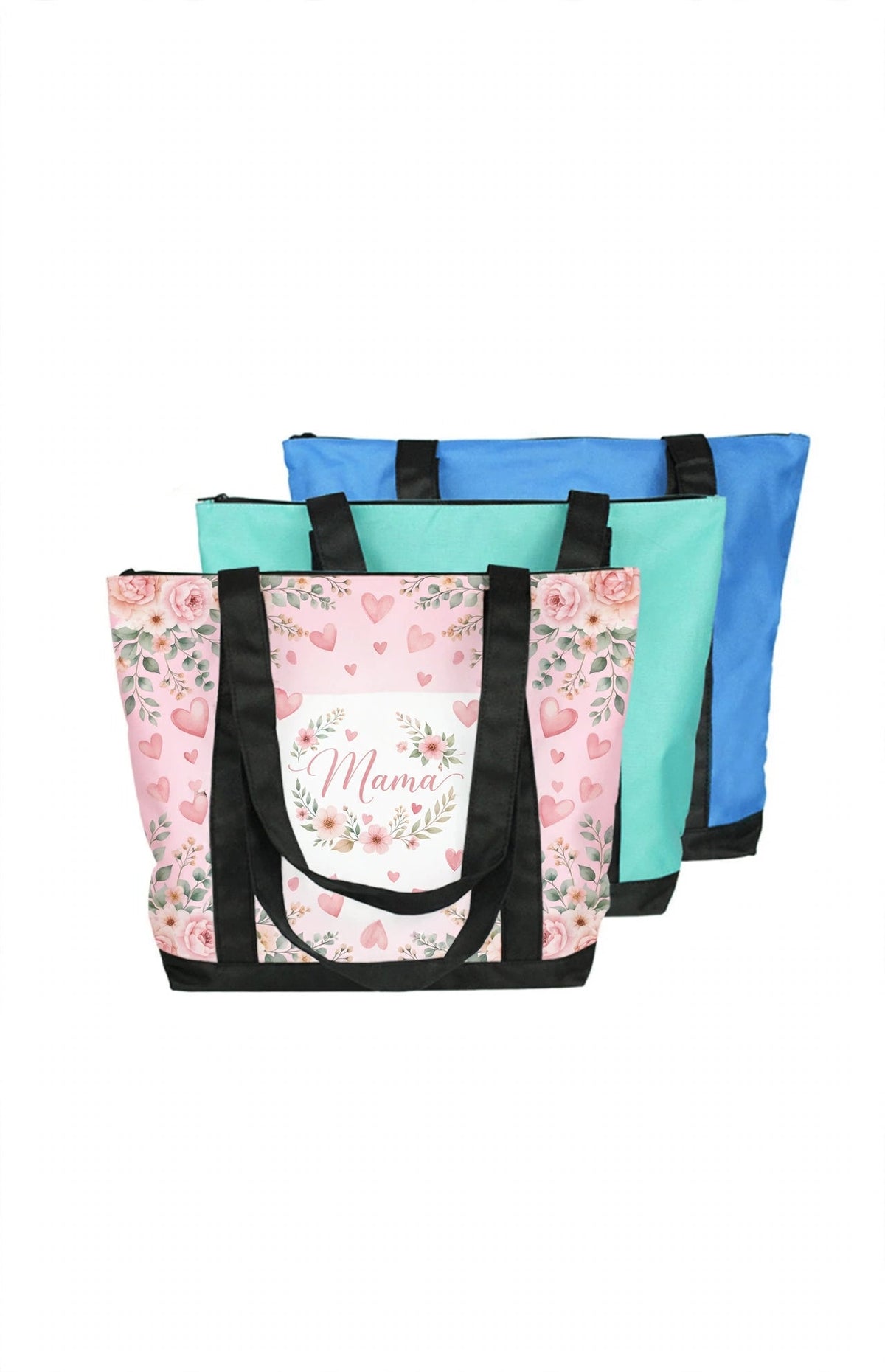 Mockup: Sublimation Mommy Bag with hearts and floral Mama design - example design for inspiration