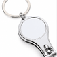 Illustrative image of silver nail clipper keychain with blank white circular insert