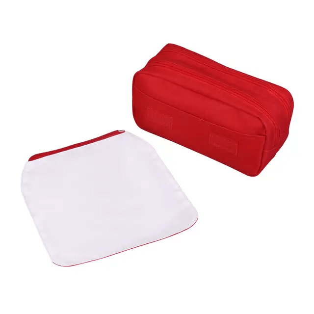 Red sublimation pencil bag with blank white zippered pouch