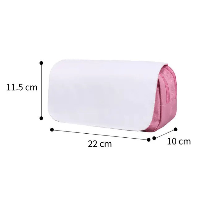 Pink sublimation pencil bag with blank white flap, 22 centimeters long