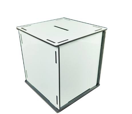 White MDF sublimation piggy bank cube with coin slot