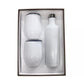White sublimation wine set with a wine bottle and two stemless wine tumblers in a gift box