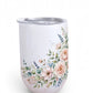 Mockup: 12 oz stemless wine tumbler with floral sublimation design - example design for inspiration
