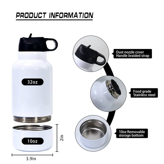 Sublimation Dog Water Bottle with Bowl Pet Drinking Travel Bottle 32oz