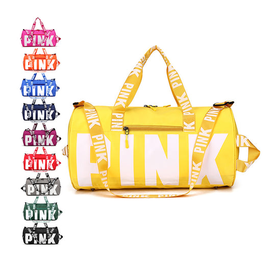 pink duffle bag