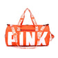 pink duffle bag