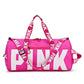 pink duffle bag