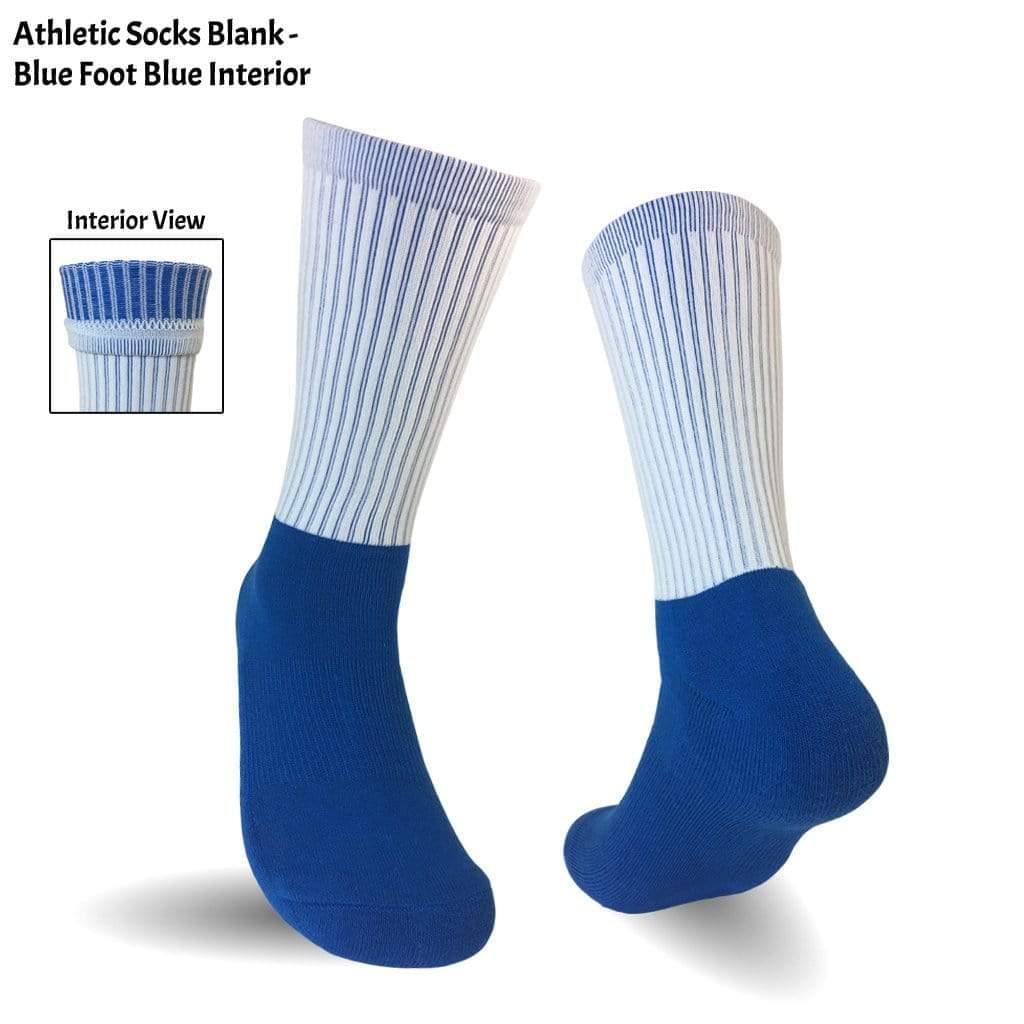 Sublimation socks with cotton bottom in royal blue and white