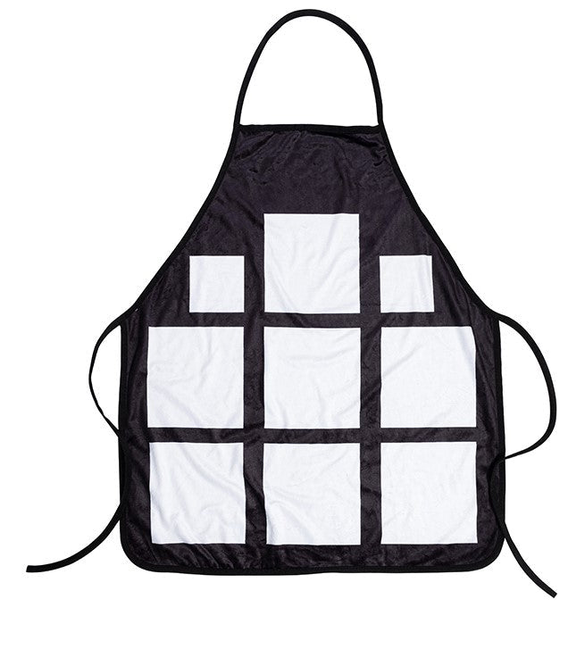Black 9-panel sublimation apron with white blank photo panels