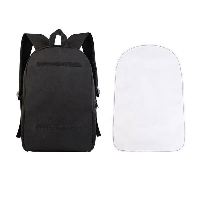 Black 16 inch sublimation backpack with removable white print panel