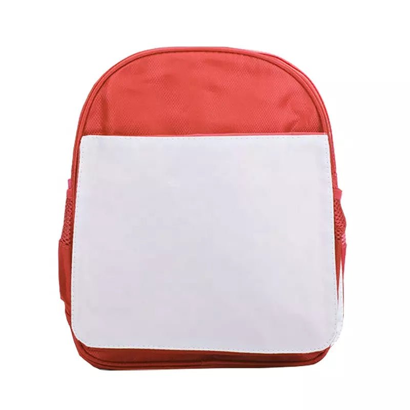 Red sublimation backpack for kids with white front panel