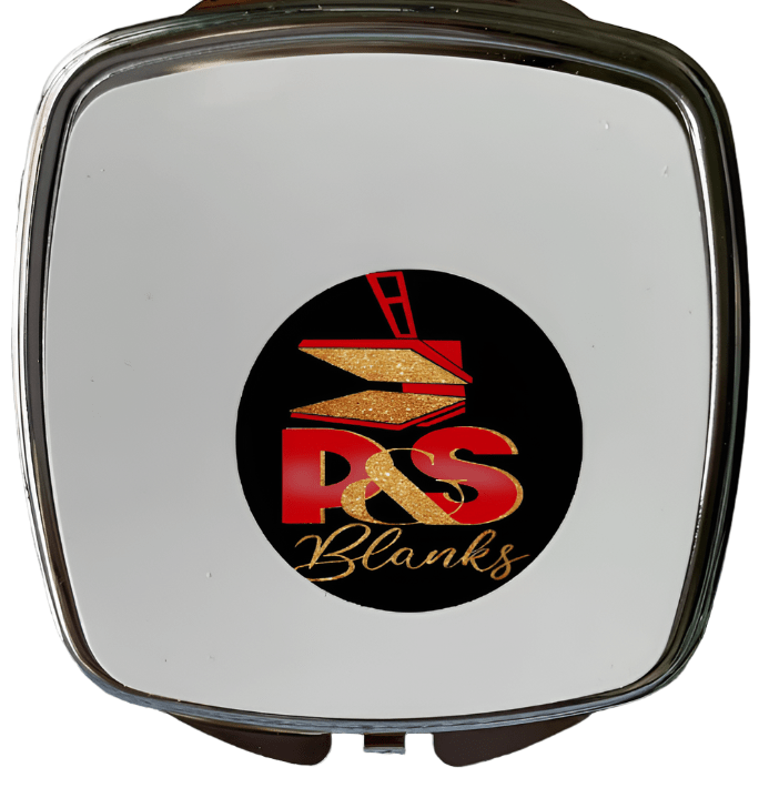 Square sublimation cosmetic mirror compact with P&S Blanks logo