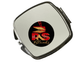 Square sublimation cosmetic mirror compact with P&S Blanks logo, angled view
