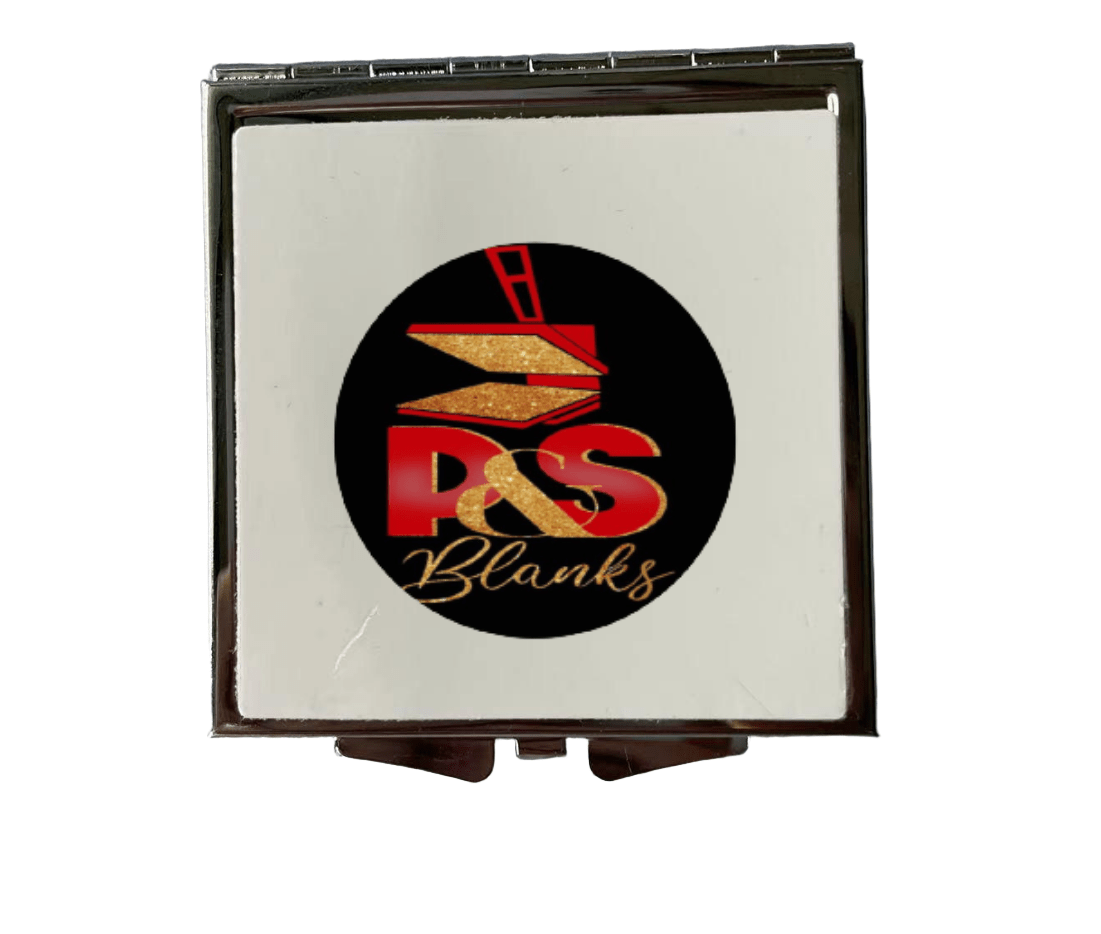 Square sublimation cosmetic mirror compact with P&S Blanks logo