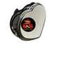 Heart-shaped sublimation compact mirror with chrome trim, printed with the P&S Blanks logo